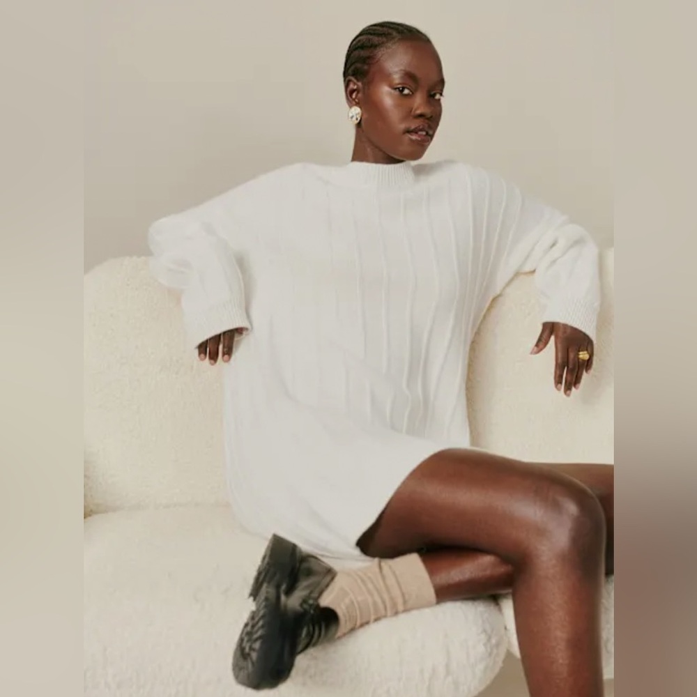Reformation White Crew Neck Sweater Dress